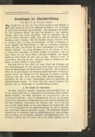Grundfragen der Charakterbildung