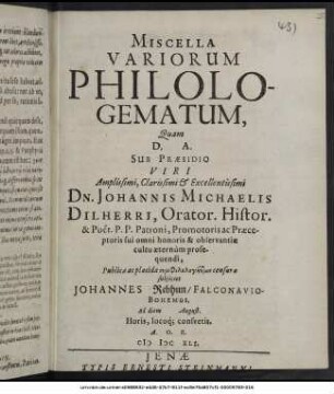 Miscella Variorum Philologematum