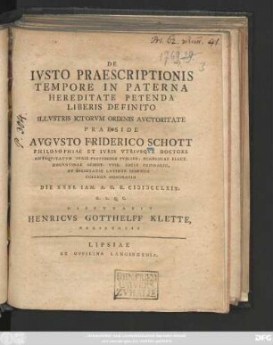 De Ivsto Praescriptionis Tempore In Paterna Hereditate Petenda Liberis Definito