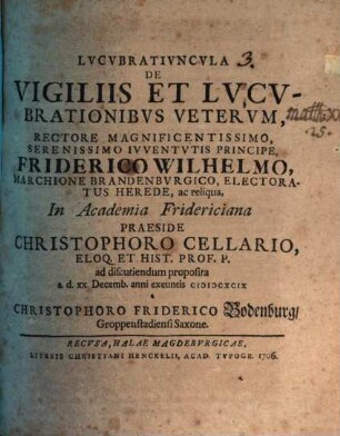 Lvcvbrativncvla De Vigiliis Et Lvcvbrationibvs Vetervm