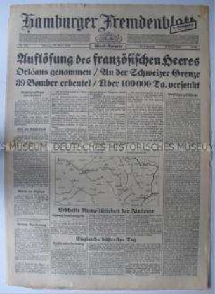 Tageszeitung "Hamburger Fremdenblatt" zur Einnahme von Orléans durch die deutsche Wehrmacht