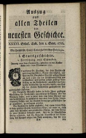 XXXVI. Stück. Cob. den 1. Sept. 1756.