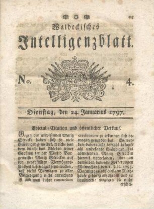 No. 4, Dienstag, den 24. Januarius 1797