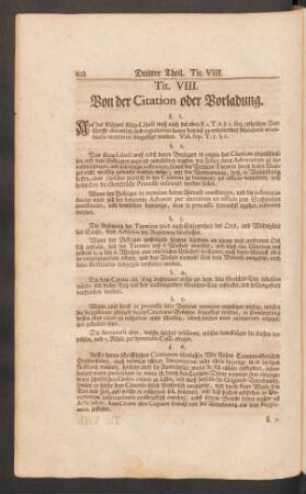 Tit. VIII. Von der Citation oder Vorladung.