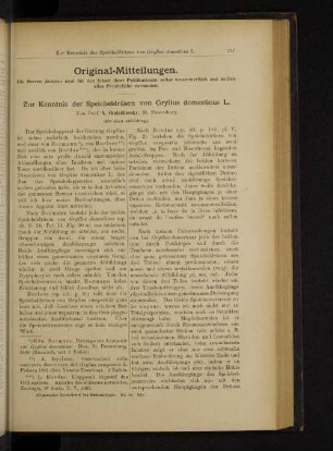 Zur Kenntnis der Speicheldrüsen von Gryllus domesticus L.