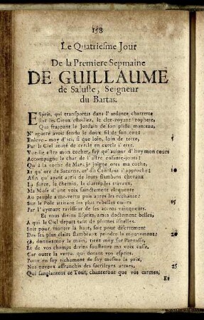 Le Quatriesme Jour De la Premiere Sepmaine De Guillaume de Saluste, Seigneur du Bartas = Der Vierdte Tag Der Ersten Woche ...