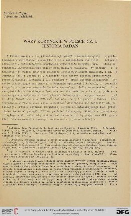 Wazy korynckie w Polsce : Cz. I. Historia badań