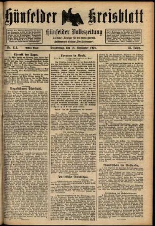 Erste Ausgabe vom Donnerstag, den 16. September 1926.