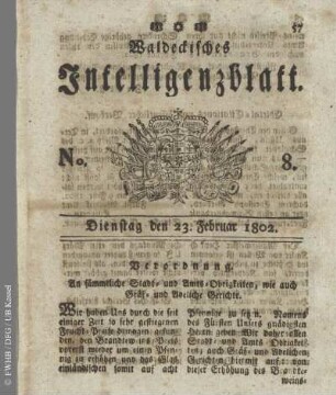 No. 8, Dienstag den 23. Februar 1802