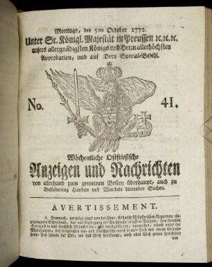 No. 41. Montags, den 5ten October 1772.