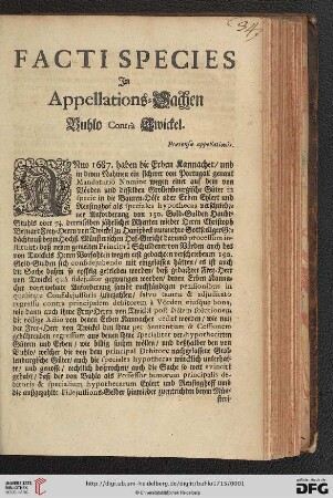 Facti Species In Appellations-Sachen Buhlo Contrà Twickel : Praetensae appellationis