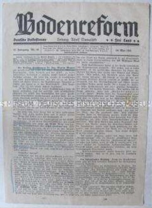 Mitteilungsblatt "Bodenreform" u.a. zur Haltung der evangelischen Kirche