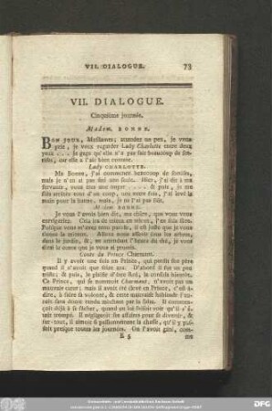 VII. Dialogue. Cinquième journée.