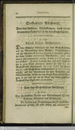 Siebenter Abschnitt. Von den Rechten, Verfassungen, auch vorgekommenen Rechtsfällen bei den Sechsstädten