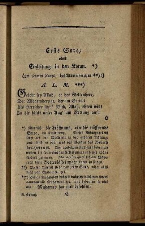 Erste Sure, oder Einleitung in den Koran