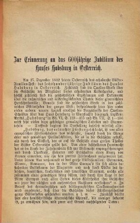 Erinnerungs-Blätter zur 600jährigen Jubelfeier der Gründung der Habsburger-Dynastie in Oesterreich : am 27. Dezember 1882