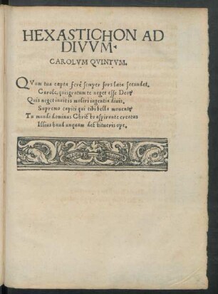 Hexastichon Ad Divum. Carolum Quintum.