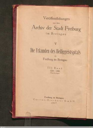 Titelblatt der Reihe - Veröffentlichungen aus dem Archiv der Stadt Freiburg im Breisgau