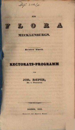 Zur Flora Mecklenburgs : Rectorats-Programm, 1