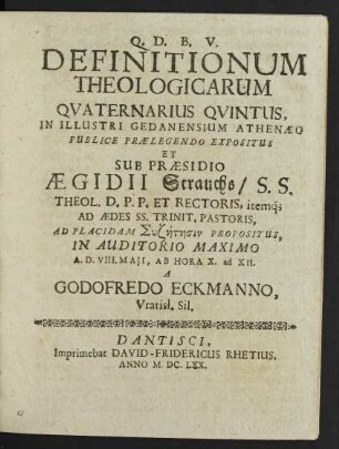 Definitionum Theologicarum Quaternarius Quintus