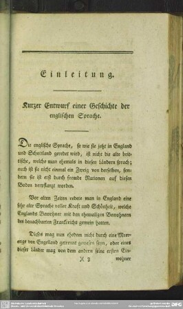 Einleitung. Kurzer Entwuf einer Geschichte der englischen Sprache