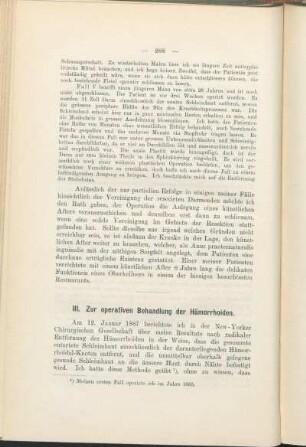 III. Zur operativen Behandlung der Hämorrhoiden.