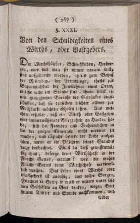 §. XXXI. Von den Schuldigkeiten eines Wirths, oder Gastgebers.