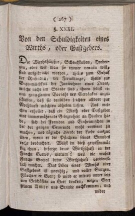 §. XXXI. Von den Schuldigkeiten eines Wirths, oder Gastgebers.