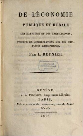 De l'Économie publique et rurale des Egyptiens et Carthaginois