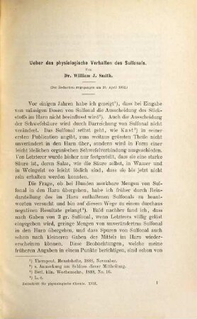 Zeitschrift für physiologische Chemie, 17. 1893