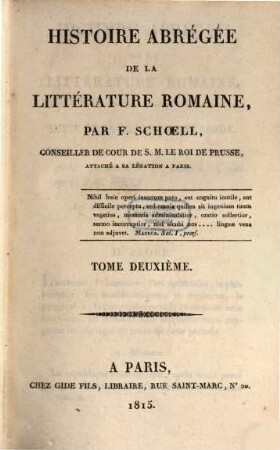 Histoire abrégée de la litterature Romaine. 2 (1815)