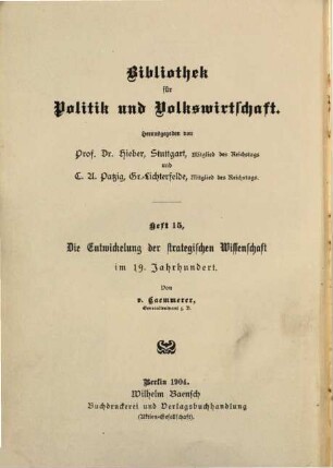 Die Entwickelung der strategischen Wissenschaft im 19. Jahrhundert