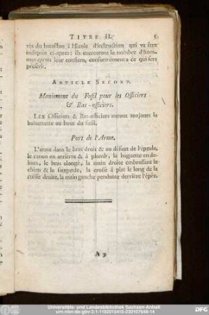 Article Second. Maniement du Fusil pour les Officiers & Bas-officiers.