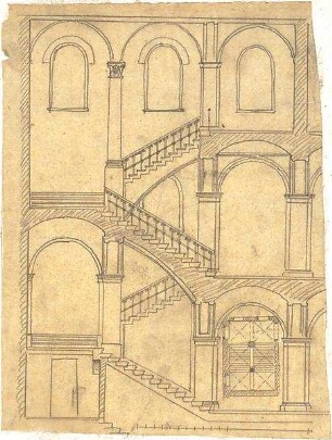 Reiffenstuel, Carl; Treppenhaus - Grundriss, Schnitt
