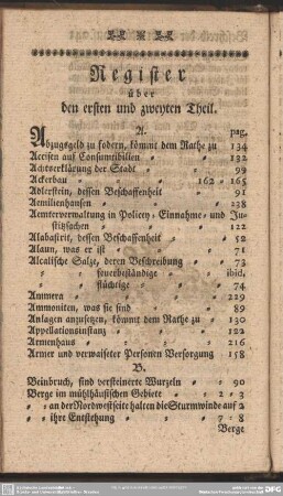 Register über den ersten und zweyten Theil