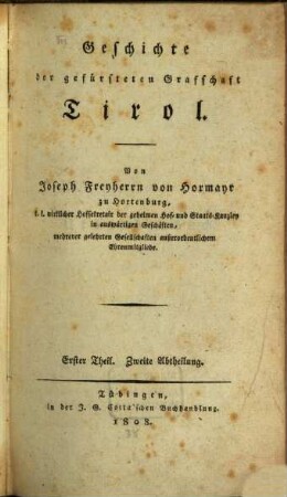 Geschichte der gefürsteten Graffschaft Tirol, 1,2