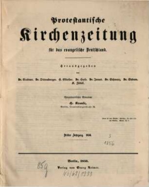 Protestantische Kirchenzeitung für das evangelische Deutschland, 3. 1856