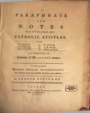 A Paraphrase and Notes on the seven catholic epistles