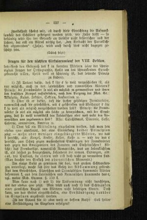 Fragen für den nächsten Cirkularumlauf der VIII. Sektion : betreffend den Gebrauch des k in fremden Wörtern