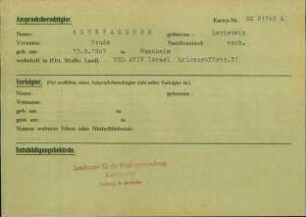 Eintrag in der Bundeszentralkartei (Teil des Testsamples): Altstaedter, Trude, geb. Levistein