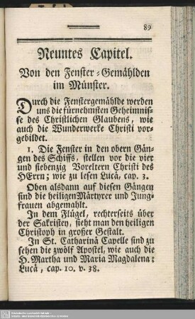 Neuntes Capitel. Von den Fenster-Gemählden im Münster