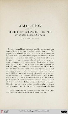 Allocution prononcée à la distribution solennelle des prix du Lycée Louis-Le-Grand, le 31 juillet 1891