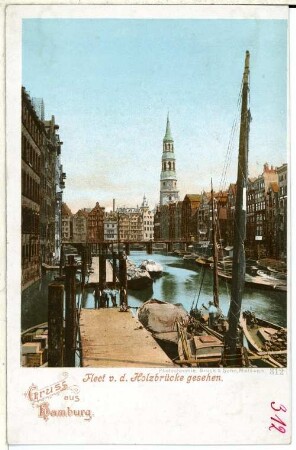 Hamburg. Fleet, von der Holzbrücke gesehen