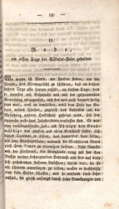 II. Rede, am ersten Tage der Säkular-Feier gehalten.