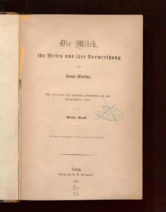 1: Die Milch, ihr Wesen und ihre Verwerthung