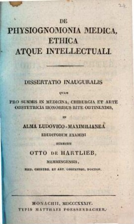 De physiognomonia medica, ethica atque intellectuali : dissertatio inauguralis