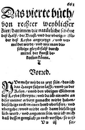Das vierte buch/ von rechter weyblicher Zier/ darinnen die natürliche schöne deß Halß/ der Brust/ und der uberigen Glider deß Leybs angezeygt/ und vermeldet wirdt [...]