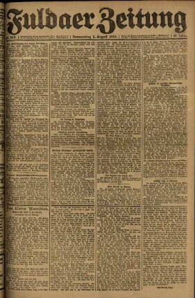 Erste Ausgabe vom Donnerstag, den 07. August 1919.