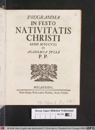 Programma In Festo Nativitatis Christi Anno MDCCVIII In Academia Jvlia P. P.