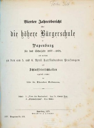 Jahresbericht über die Höhere Bürgerschule zu Papenburg : für das Schuljahr .., 1877/78 = Jahresbe. 4